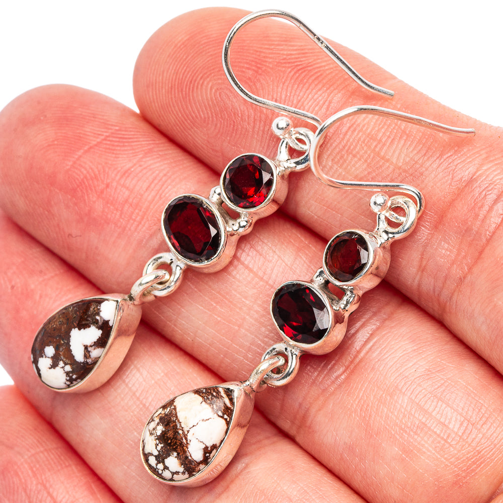 925 sterling silver drop earrings: marbled Wild Horse Jasper teardrops with red stones