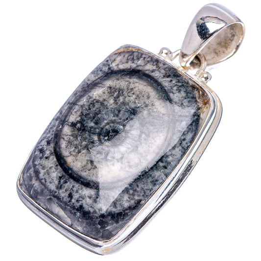 Sterling silver rectangular pendant with black-gray horn coral fossil, open bail at top