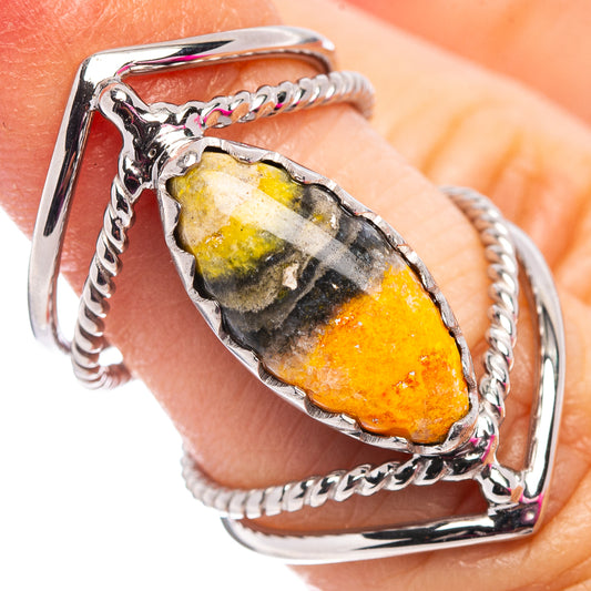 Sterling silver bumblebee jasper oval ring with twisted rope band and bezel setting
