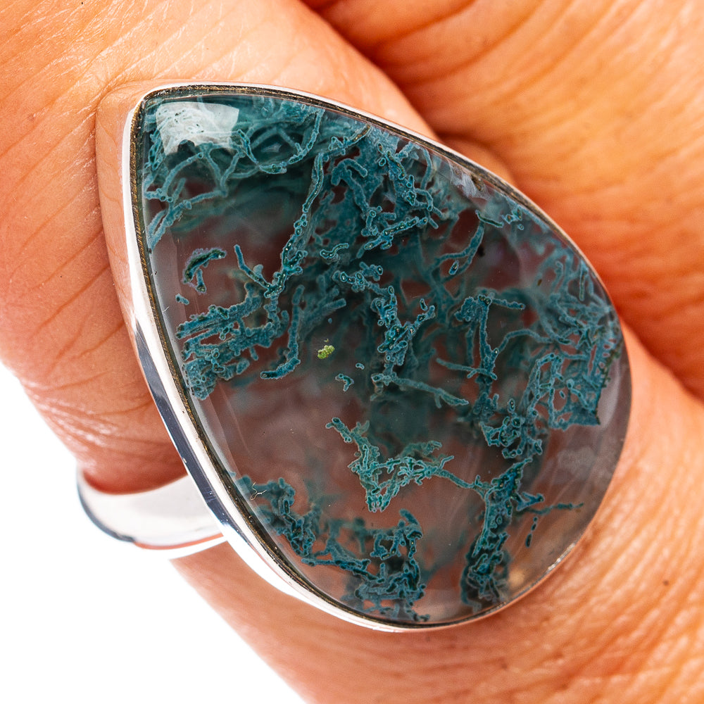 Premium Green Moss Agate Ring Size 9 Adjustable (.925 Sterling Silver)