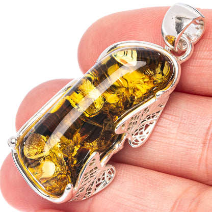 Ana Silver Co Baltic Amber Pendant 1 3/4" (925 Sterlnig Silver)