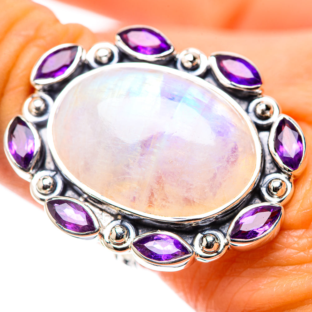 Signature Large Rainbow Moonstone, Amethyst Ring Size 9 (925 Sterling Silver) RING138289