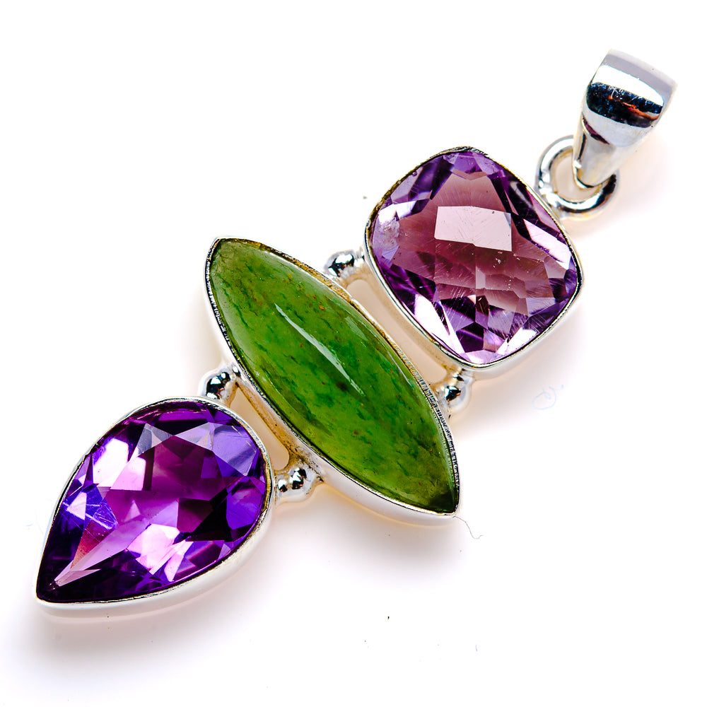 Prehnite, Amethyst Pendant 2" (925 Sterling Silver) PD38070