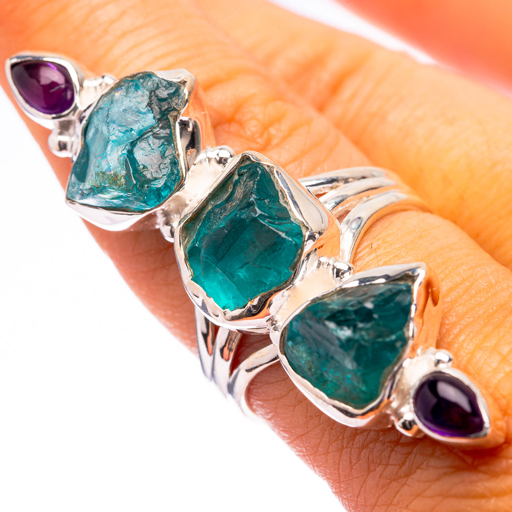 Large Raw Blue Fluorite, Amethyst Ring Size 8.5 (925 Sterling Silver) R140620