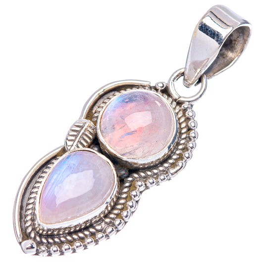 Sterling silver moonstone pendant, two oval stones with textured halo and top bail