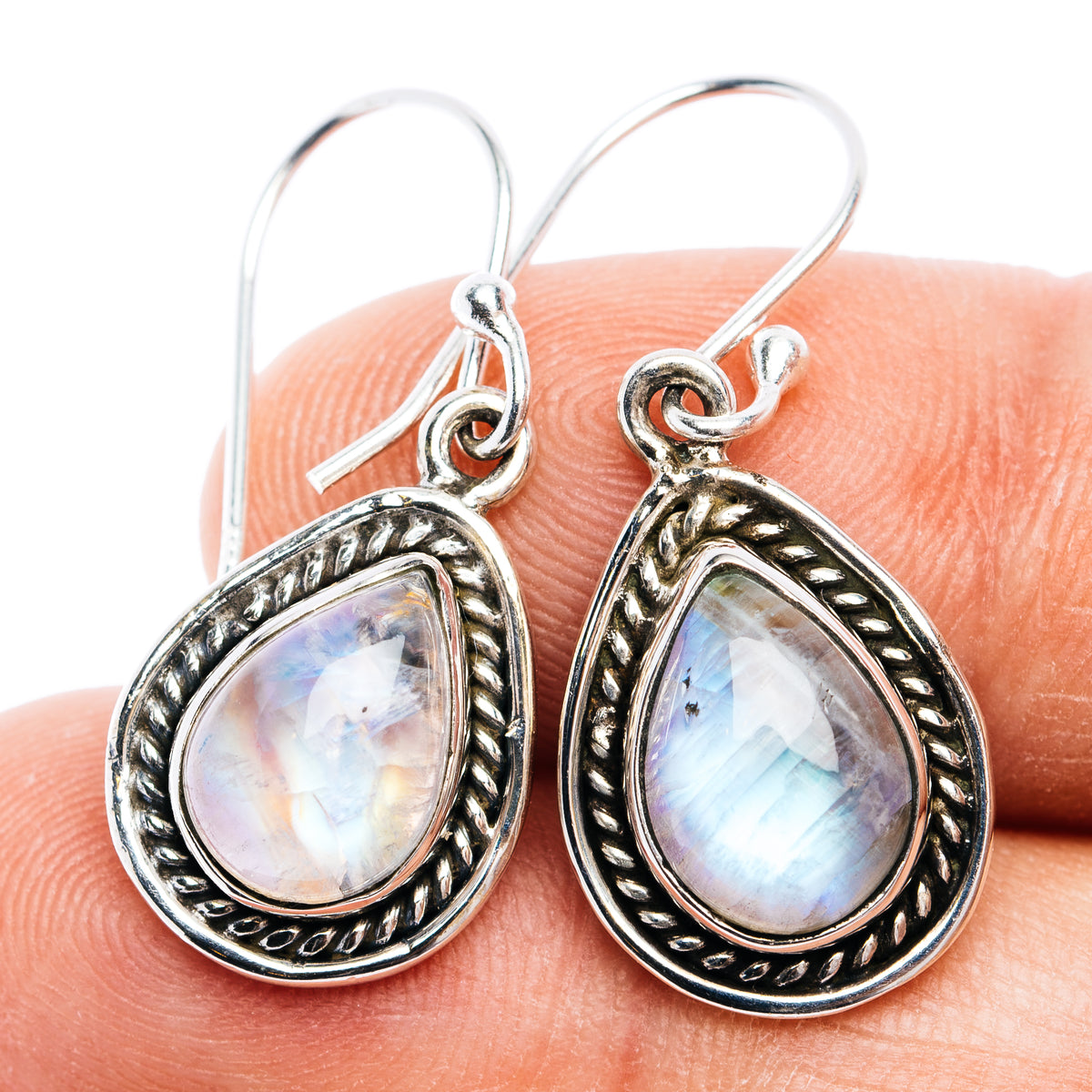 Rainbow Moonstone Earrings 1 3/8" (.925 Sterling Silver)