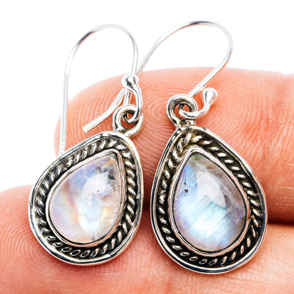 Rainbow Moonstone Earrings 1 3/8" (.925 Sterling Silver)