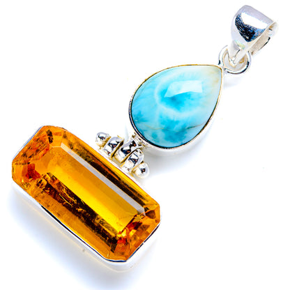 Faceted Citrine, Larimar Pendant 1 3/4" (925 Sterling Silver) PD38238