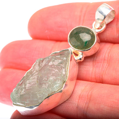 Raw Aquamarine, Green Aventurine Pendant 2" (925 Sterling Silver) PD38446