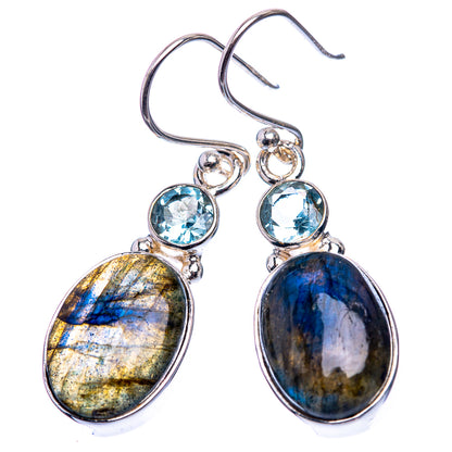 Labradorite, Blue Topaz Earrings 1 1/2" (925 Sterling Silver) E432415