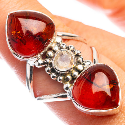 Large Baltic Amber, Rainbow Moonstone Ring Size 7.5 (925 Sterling Silver) RING143335
