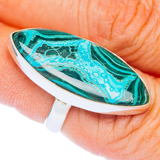 Premium Malachite In Chrysocolla Ring Size 6.5 Adjustable (.925 Sterling Silver)