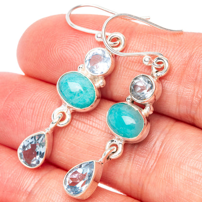 Amazonite, Blue Topaz Earrings 1 3/4" (925 Sterling Silver) E1520