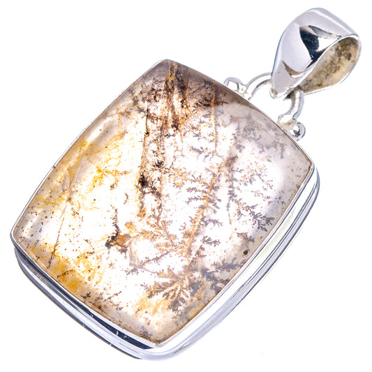 Sterling silver rectangular dendritic agate pendant with ornate bail