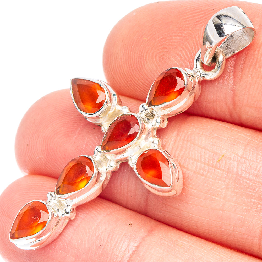 925 silver carnelian cross pendant with red-orange oval stones