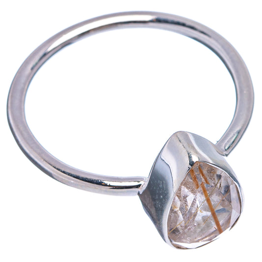 Sterling silver ring with heart-shaped bezel set rutilated quartz and golden needle streak