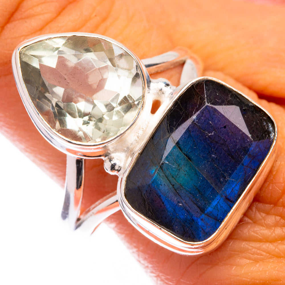 Large Labradorite, Green Amethyst Ring Size 10.75 (925 Sterling Silver) R141638