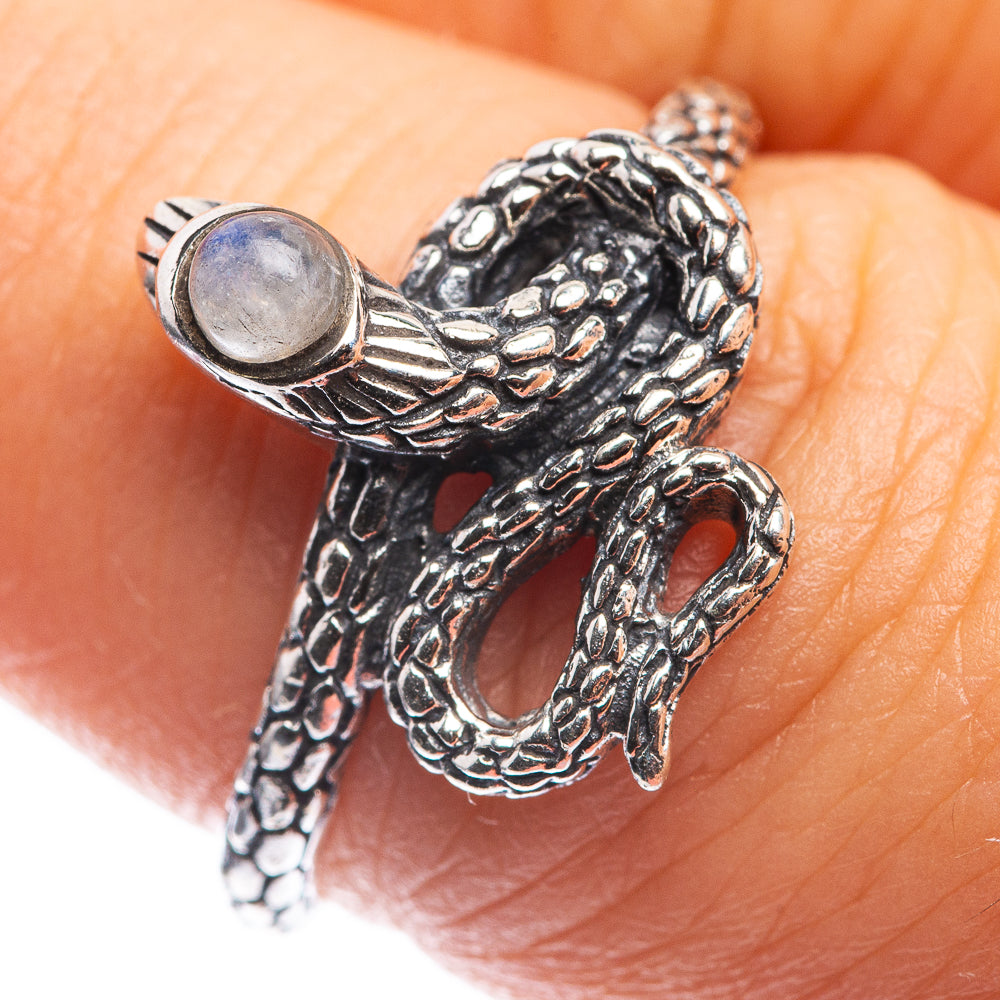 Rainbow Moonstone Snake Dainty Ring Size 7 (925 Sterling Silver) R142568