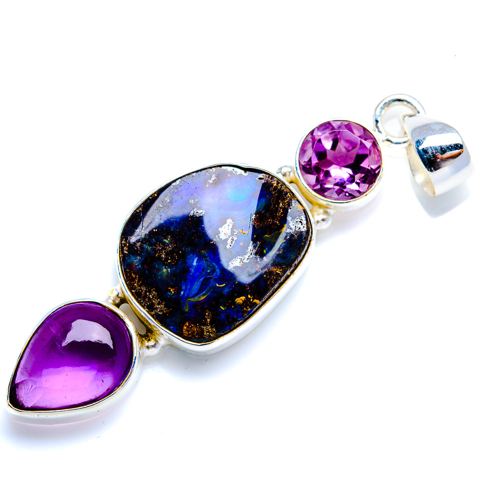 Boulder Opal, Amethyst 925 Sterling Silver Pendant 2 1/4" (925 Sterling Silver) PD38389