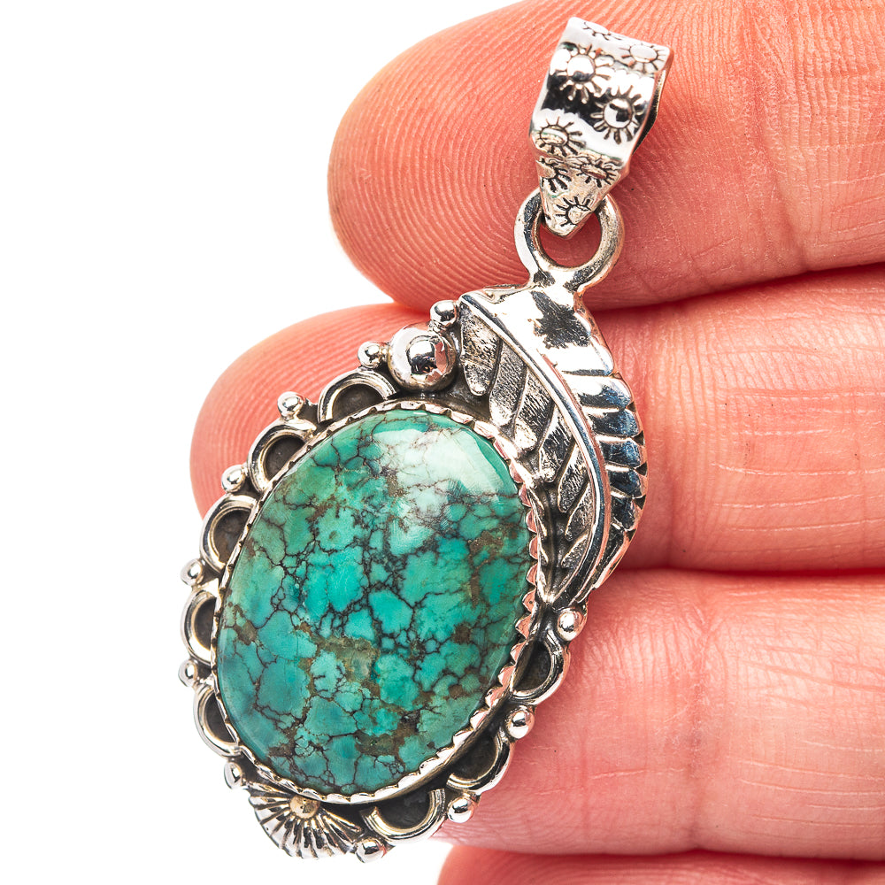 Exclusive Southwestern Style Hubei Turquoise Pendant 1 3/4" (.925 Sterling Silver)