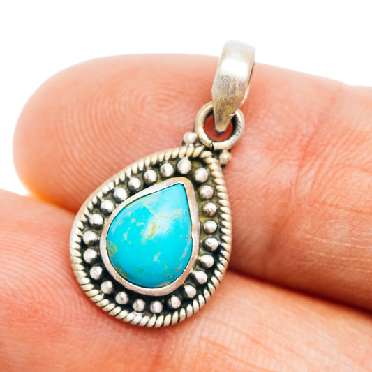Turquoise teardrop pendant with .925 sterling silver beaded border