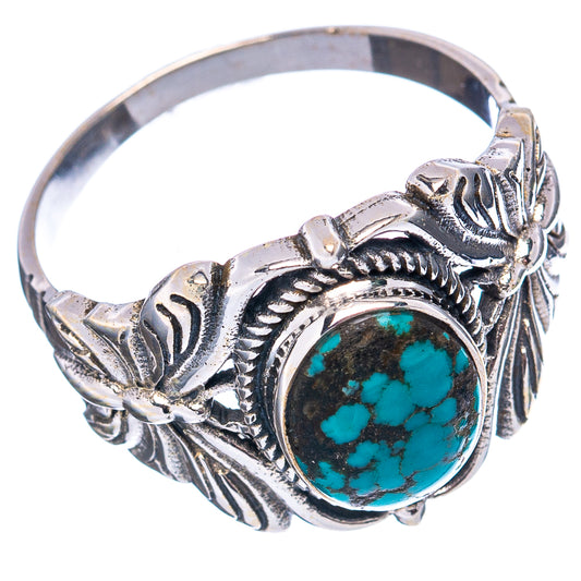 Turquoise cabochon butterfly ring in .925 sterling silver, round center with ornate details