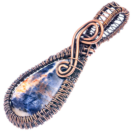 Oxidized copper wire wrap pendant with blue sodalite teardrop stone and loop bail