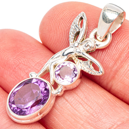 Faceted Amethyst Fairy Pendant 1 3/8" (925 Sterling Silver) P41005