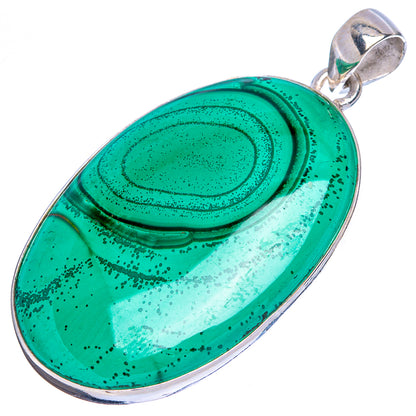 Oval green malachite pendant with 925 sterling silver bail, polished oval stone