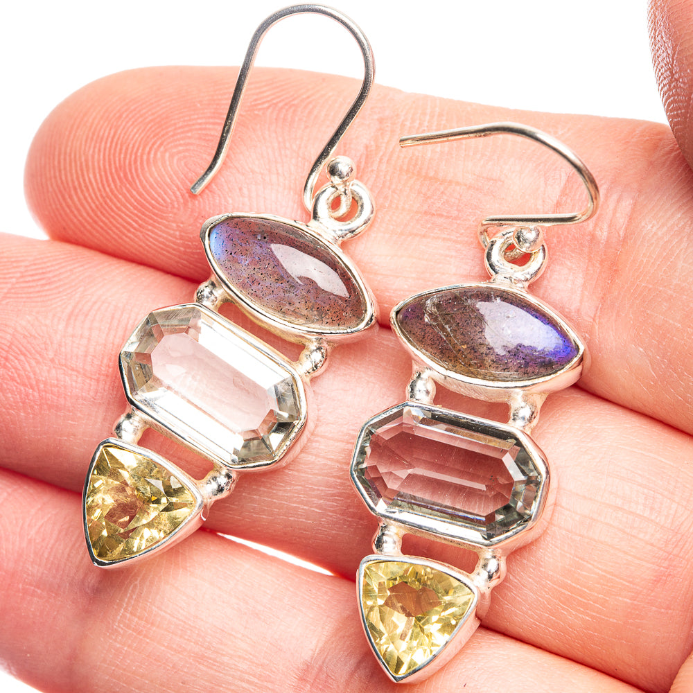 Labradorite, White Quartz, Citrine Earrings 1 5/8" (925 Sterling Silver) E432591