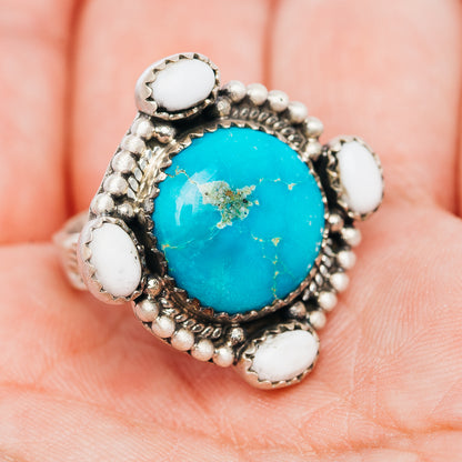 Exclusive Sierra Bella Turquoise, White Buffalo Turquoise Ring Size 7 Adjustable (.925 Sterling Silver)