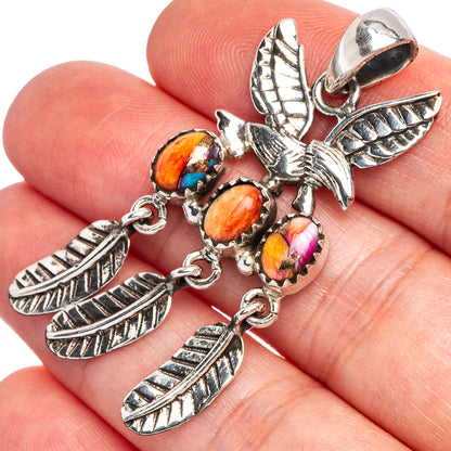 Spiny Oyster Turquoise Hummingbird Pendant 1 7/8" (925 Sterling Silver) P40452