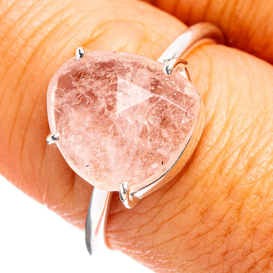 Sterling silver morganite ring with rose-pink faceted stone and prong setting