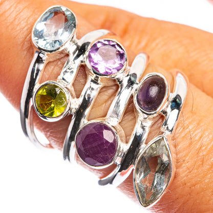 Large Blue Topaz, Peridot, Amethyst, Ruby, Tanzanite, White Quartz 925 Sterling Silver Ring Size 7.75