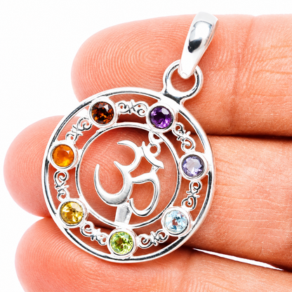 Chakra Om Pendant 1 3/8" (.925 Sterling Silver)