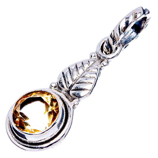Dainty citrine pendant in .925 sterling silver, round citrine stone with bail loop detail