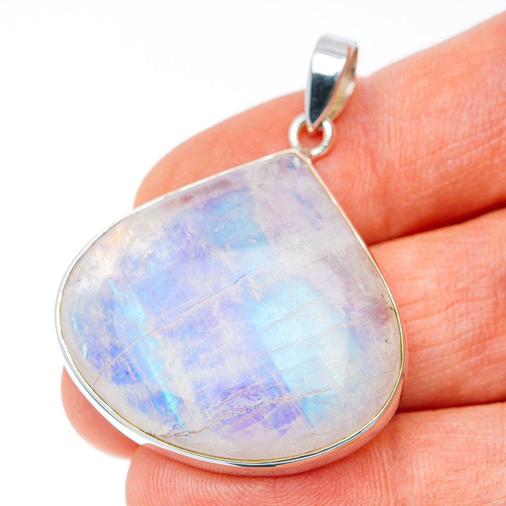 Premium Rainbow Moonstone Pendant 1 3/4" (.925 Sterling Silver) Carat