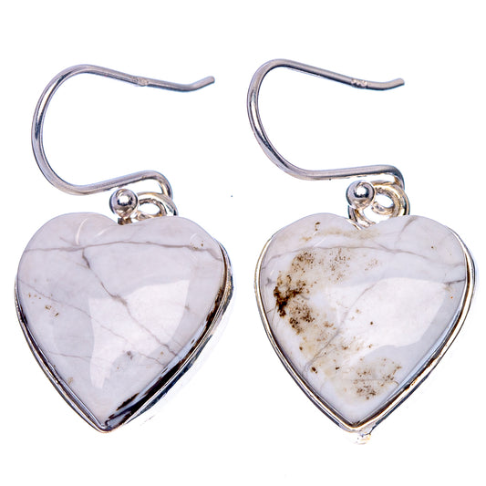 Howlite Heart Earrings 1 1/8" (925 Sterling Silver) E1784