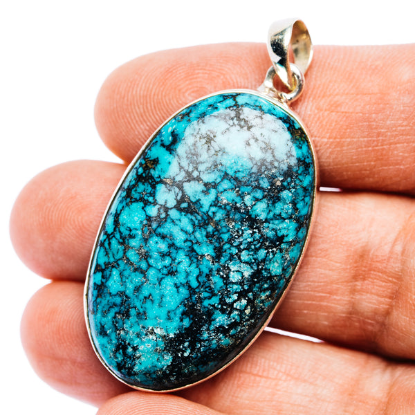 Tibetan Turquoise Pendant 1 7/8" (.925 Sterling Silver)