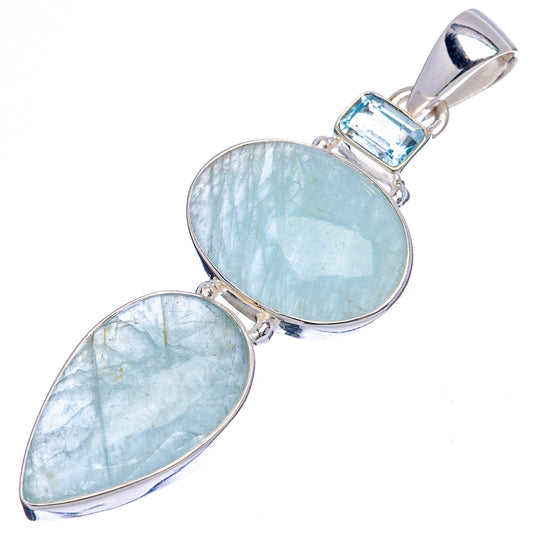 Two oval light-blue gemstone pendants on sterling silver bail