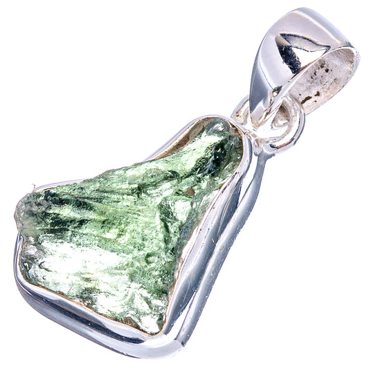 Sterling silver pendant with bright green rough Moldavite stone and loop bail
