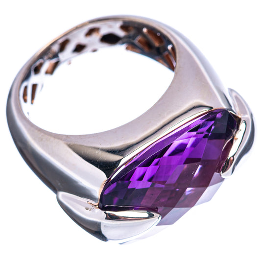 Sterling silver amethyst ring, oval faceted purple stone in prong setting