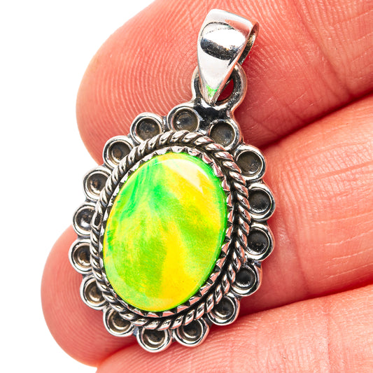 Green Aurora Opal Pendant 1 1/4" (.925 Sterling Silver)