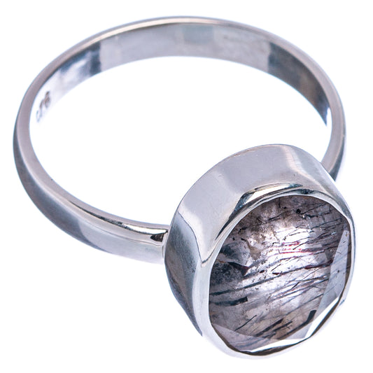 925 sterling silver ring with oval tourmalinated quartz stone, open view
