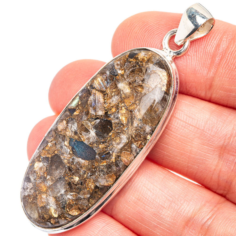 Copper Composite Rainbow Moonstone Pendant 2 1/8" (925 Sterling Silver) P39264