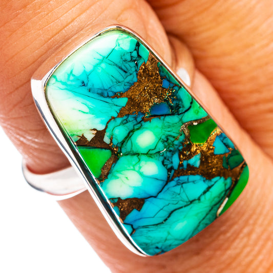 Premium Peacock Dahlia Turquoise Ring Size 9 Adjustable (.925 Sterling Silver)