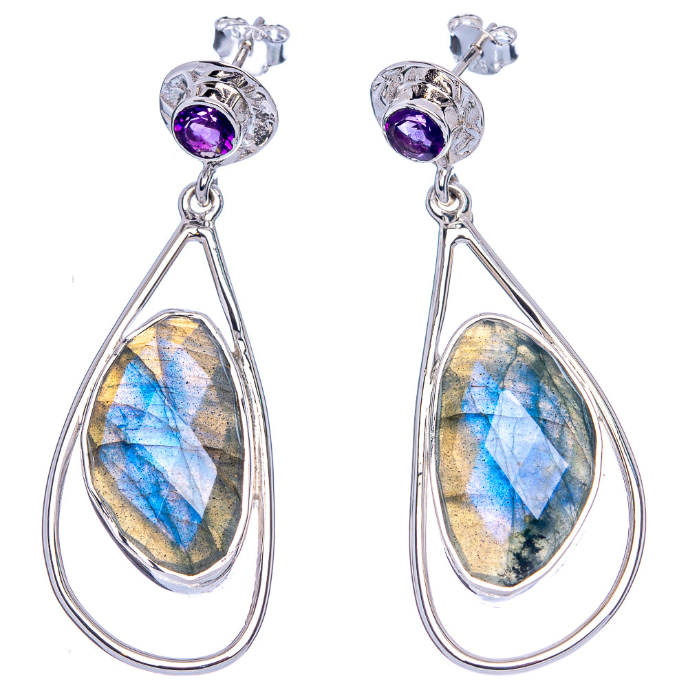 Signature Labradorite, Amethyst Earrings 2 1/8" (925 Sterling Silver) E1176