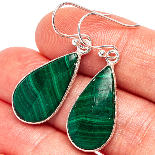 Teardrop malachite earrings, .925 sterling silver teardrop frames and hooks
