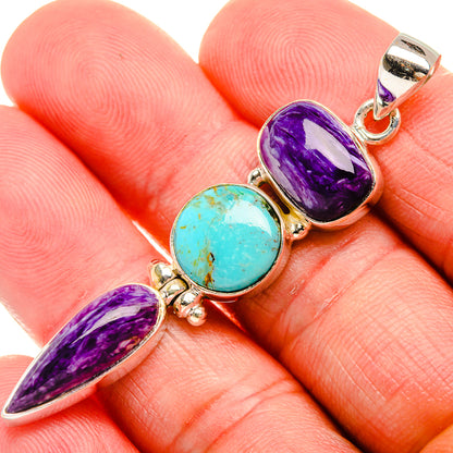 Charoite, Chrysocolla, Amethyst 925 Sterling Silver Pendant 2 1/4" (925 Sterling Silver) PD38386