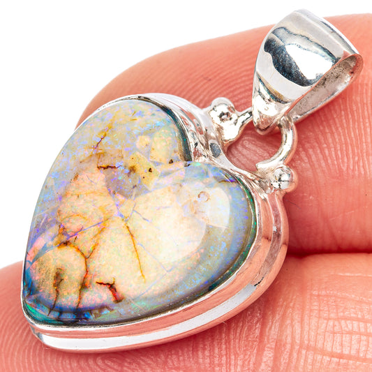 Rare Sterling Opal Heart Pendant 1 1/8" (925 Sterling Silver) P41634